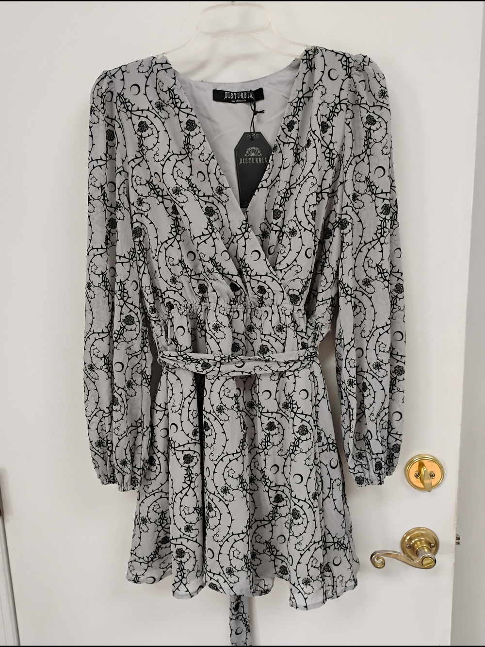 NWT Disturbia Rosethorn Flocked Wrap Mini Dress US 8